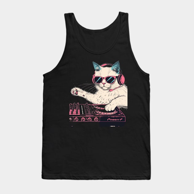 Cat DJ Flowing Tank Top by Gianna Bautista Art